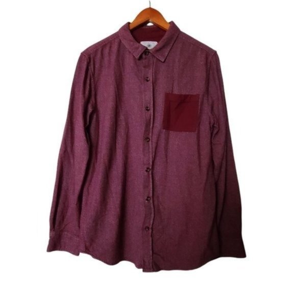 On The Byas Men's L Large Button up Shirt Maroon 100% Cotton Pocket - Picture 2 of 8